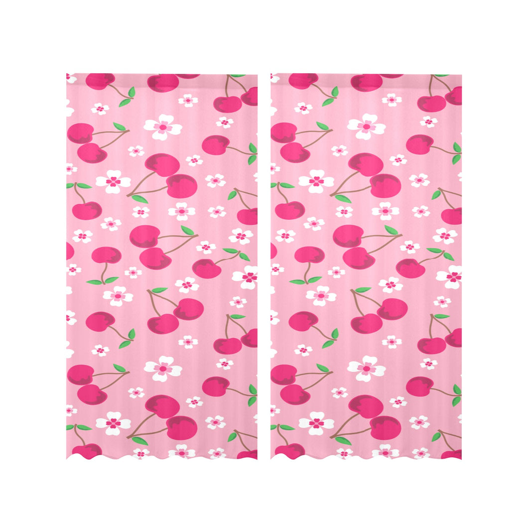 cherry flower pattern pink background Gauze Curtain