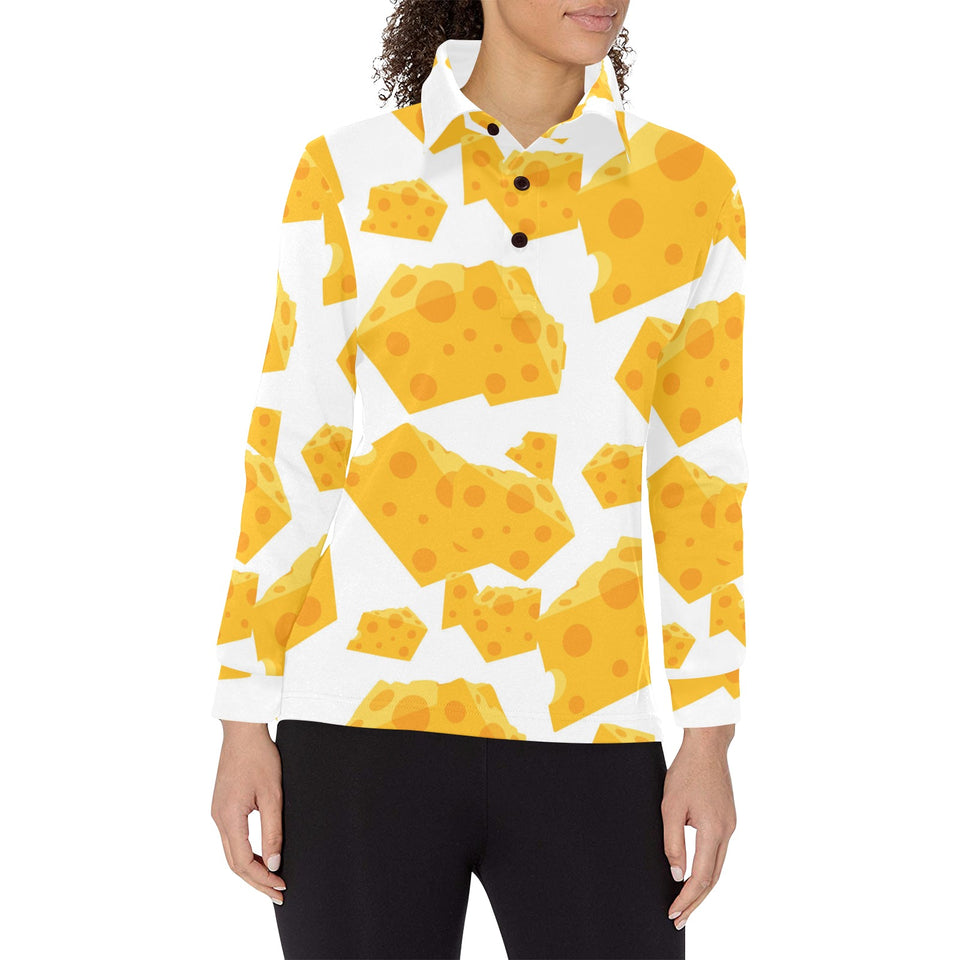 Cheese slice pattern Women's Long Sleeve Polo Shirt