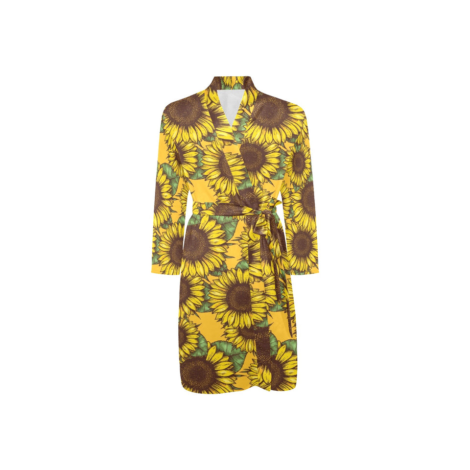 Sunflower pattern Men's Long Sleeve Belted Night Robe