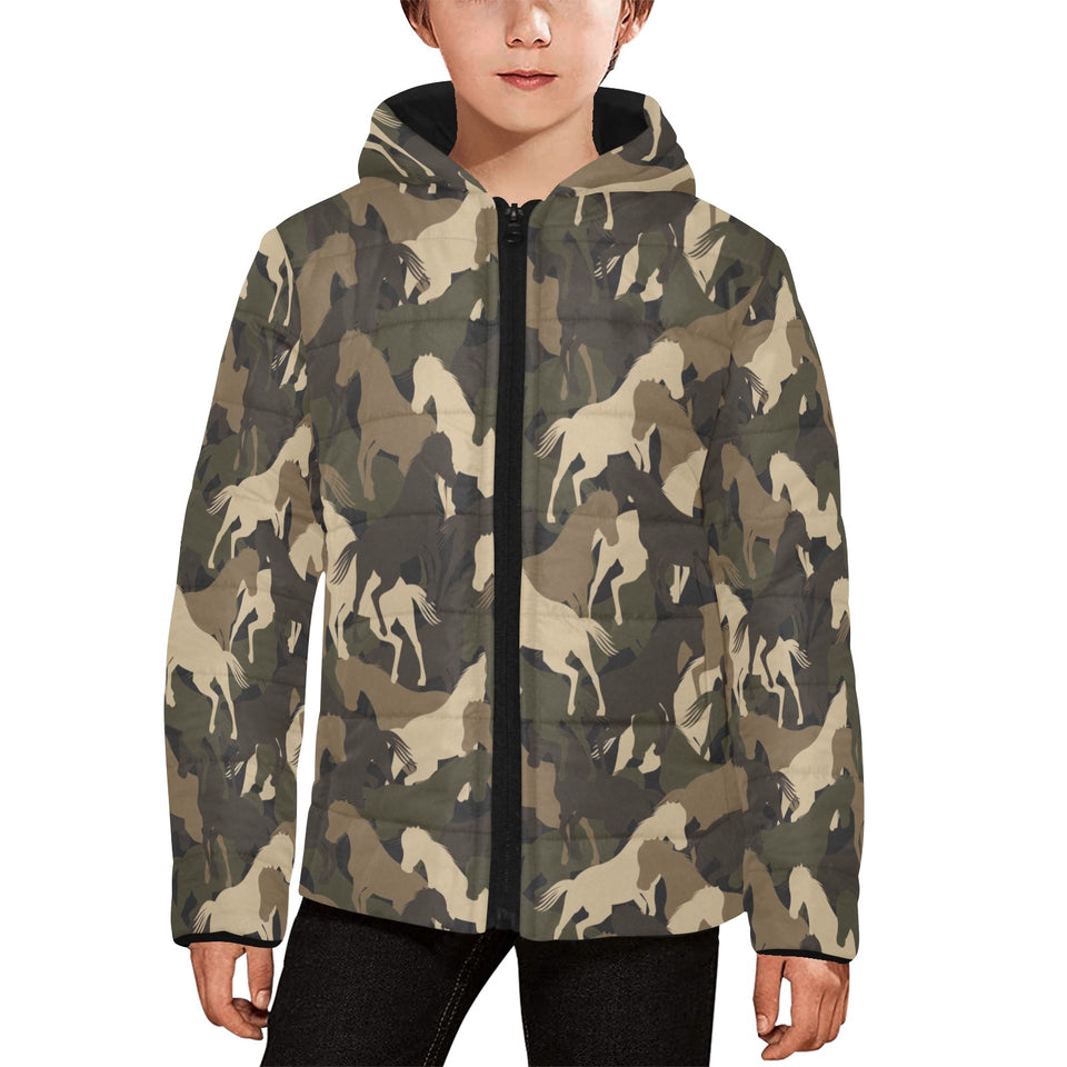 Horse Camouflage Pattern Kids' Boys' Girls' Padded Hooded Jacket