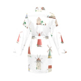 windmill design pattern Women's Long Sleeve Belted Night Robe