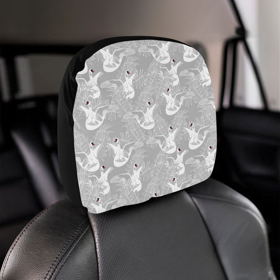 white swan gray background Car Headrest Cover