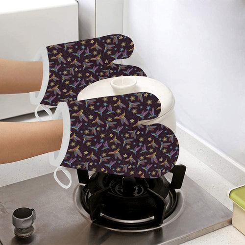 Hummingbird Pattern Print Design 04 Heat Resistant Oven Mitts