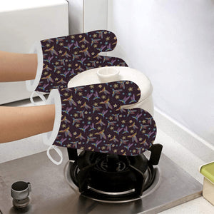Hummingbird Pattern Print Design 04 Heat Resistant Oven Mitts