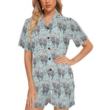 Lovely Sea Otter Pattern Women's V-Neck Short Pajama Set