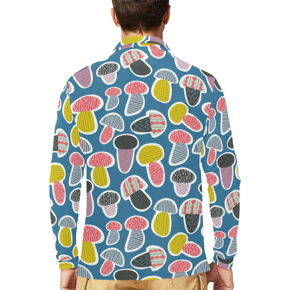 Colorful mushroom design pattern Men's Long Sleeve Polo Shirt