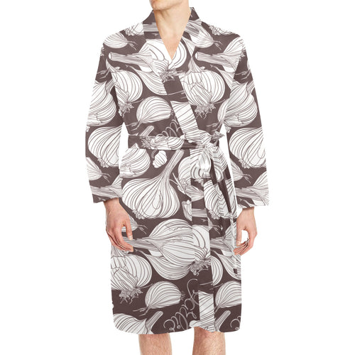 Garlic bulb dark background Men's Long Sleeve Belted Night Robe