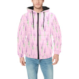 Lavender pattern pink background Men's Padded Hooded Jacket