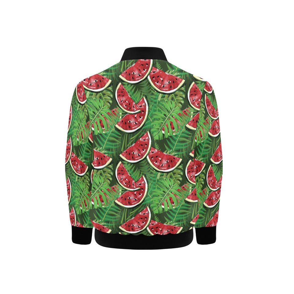 Watermelons tropical palm leaves pattern backgroun Kids' Boys' Girls' Bomber Jacket