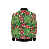 Watermelons tropical palm leaves pattern backgroun Kids' Boys' Girls' Bomber Jacket