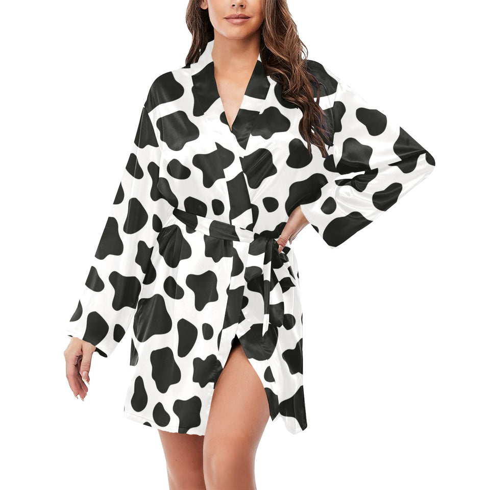 Cow skin pattern Women's Long Sleeve Belted Night Robe