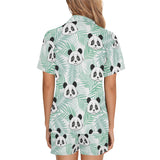 Panda pattern tropical leaves background Women's V-Neck Short Pajama Set