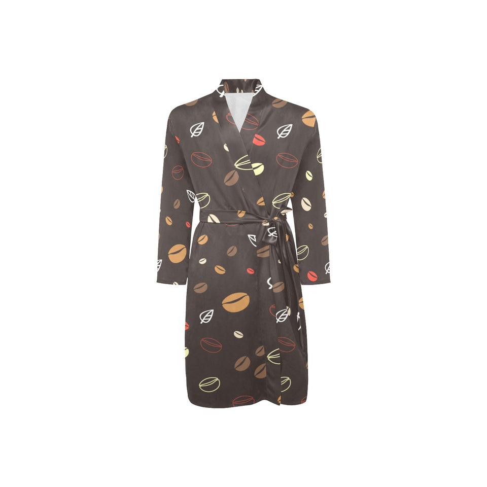 Coffee bean leave pattern Men's Long Sleeve Belted Night Robe