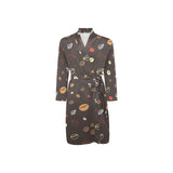 Coffee bean leave pattern Men's Long Sleeve Belted Night Robe