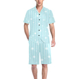 Snowflake pattern blue stripe background Men's V-Neck Short Pajama Set