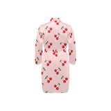 cherry pattern pink background Men's Long Sleeve Belted Night Robe