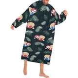 Cute sloths sleeping christmas ball santa hat patt Blanket Robe with Sleeves