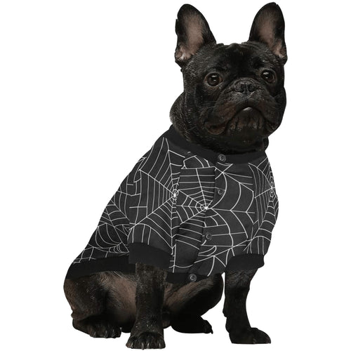 Spider web pattern Black background white cobweb All Over Print Pet Dog Round Neck Fuzzy Shirt