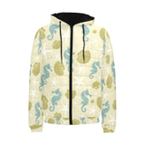 Seahorse shell starfish pattern background Men's Padded Hooded Jacket