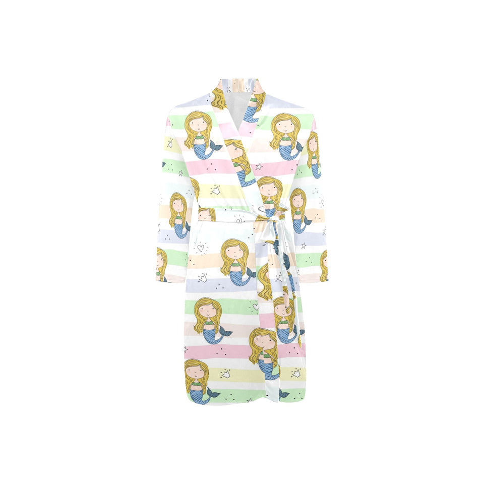 Cute hand drawn mermaid Men's Long Sleeve Belted Night Robe