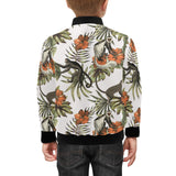Monkey red hibiscus flower palm leaves floral patt Kids' Boys' Girls' Bomber Jacket