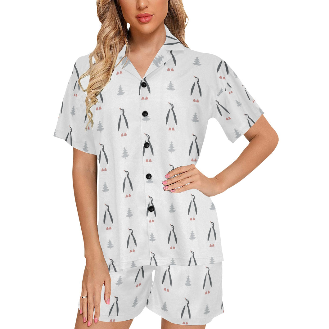 Penguin pattern Women's V-Neck Short Pajama Set