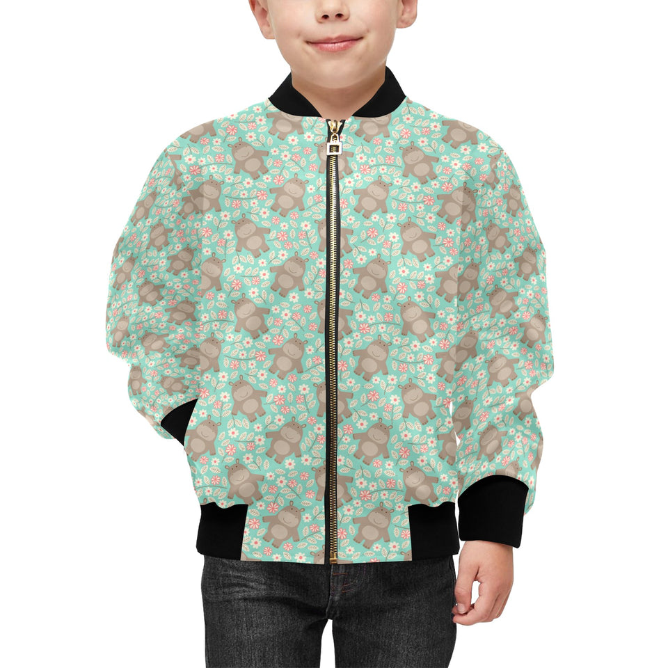 Hippopotamus Pattern Print Design 02 Kids' Boys' Girls' Bomber Jacket