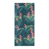 heliconia flowers, palm and monstera leaves on bla Beach Towel