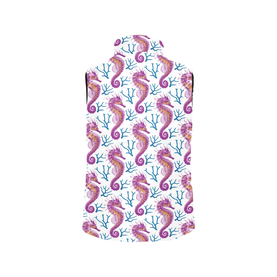 Purple seahorse blue coral pattern Women's Padded Vest