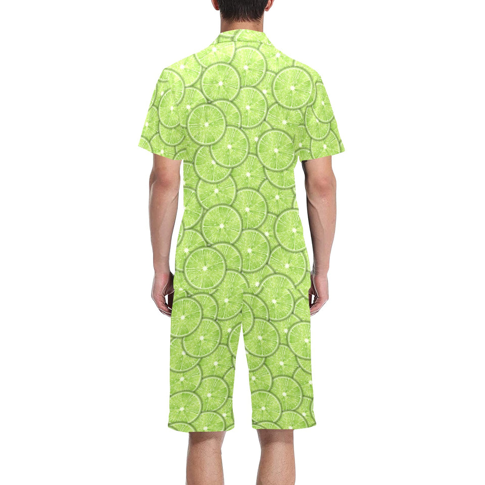 Slices of Lime pattern Men's V-Neck Short Pajama Set