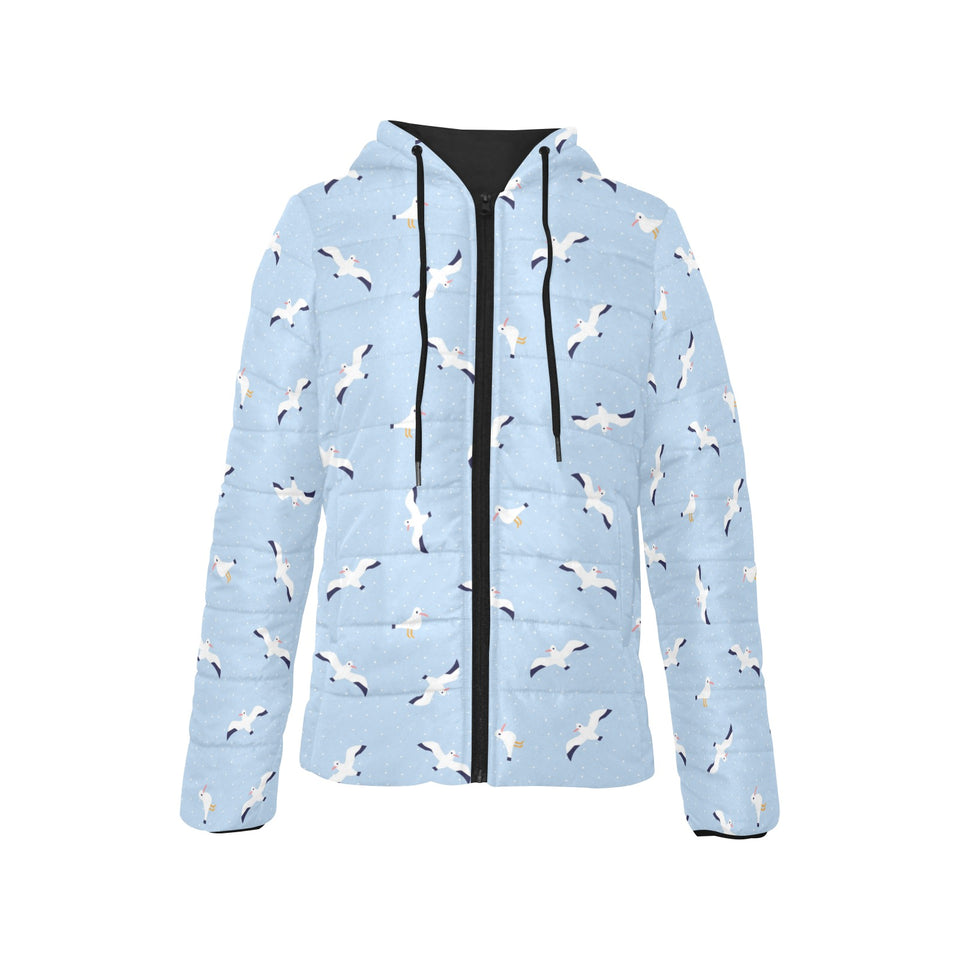 Seagull Pattern Print Design 02 Women's Padded Hooded Jacket