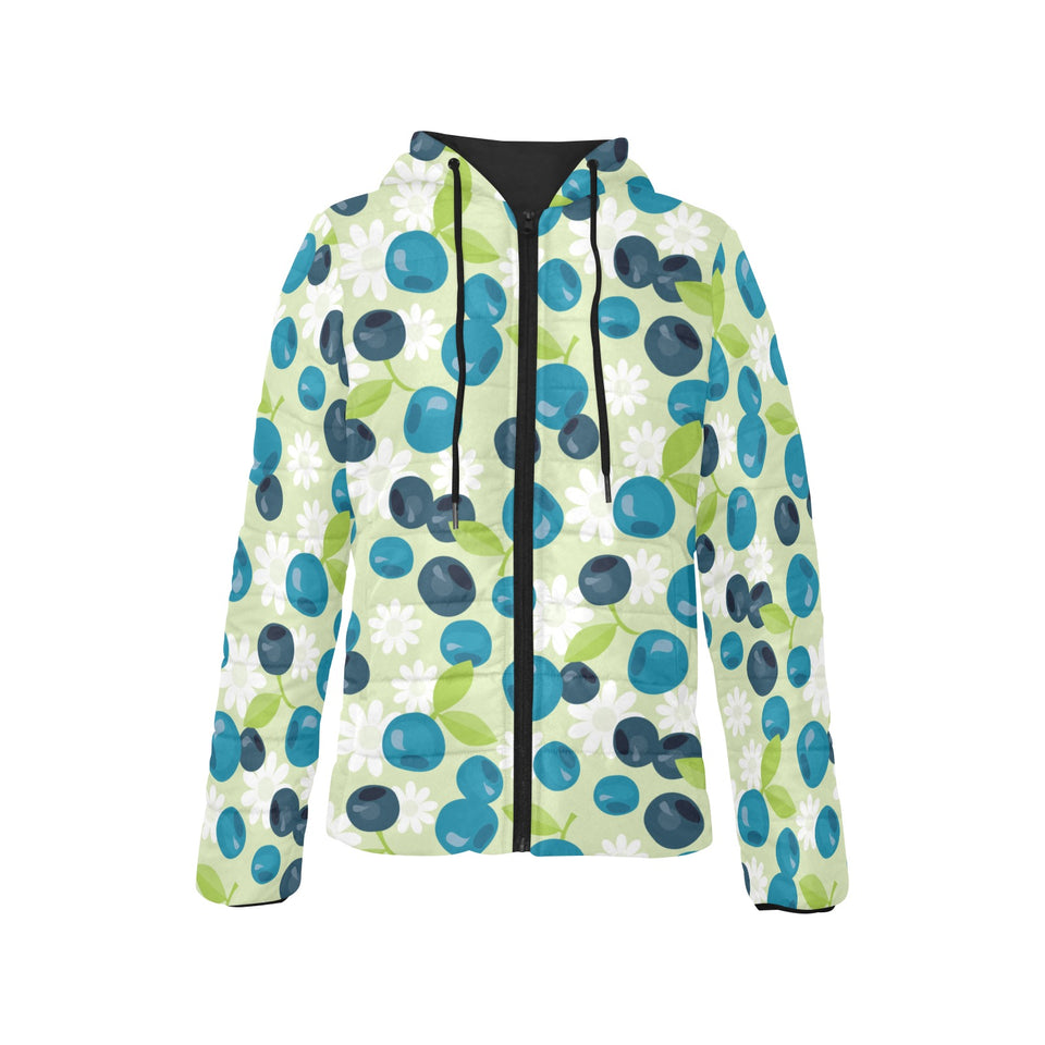 blueberry flower pattern Women's Padded Hooded Jacket