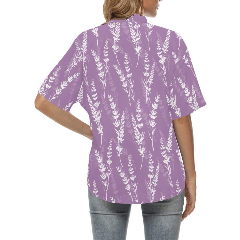 Lavender flowers purple pattern Women's All Over Print Hawaiian Shirt