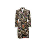 Skull rose humming bird flower pattern Men's Long Sleeve Belted Night Robe