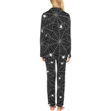 Spider web design pattern Black background white c Women's Long Pajama Set