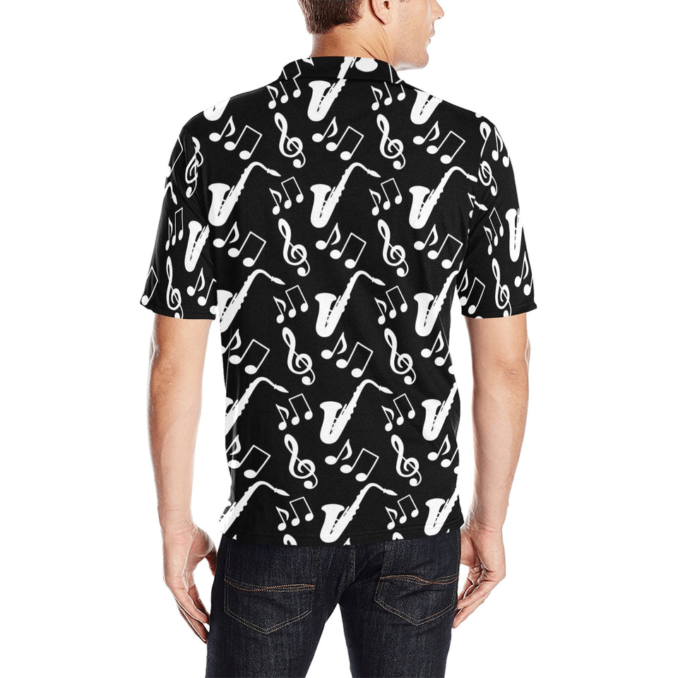 Saxophone music notes treble clef black white them Men's All Over Print Polo Shirt