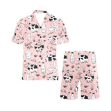 Cows milk product pink background Men's V-Neck Short Pajama Set