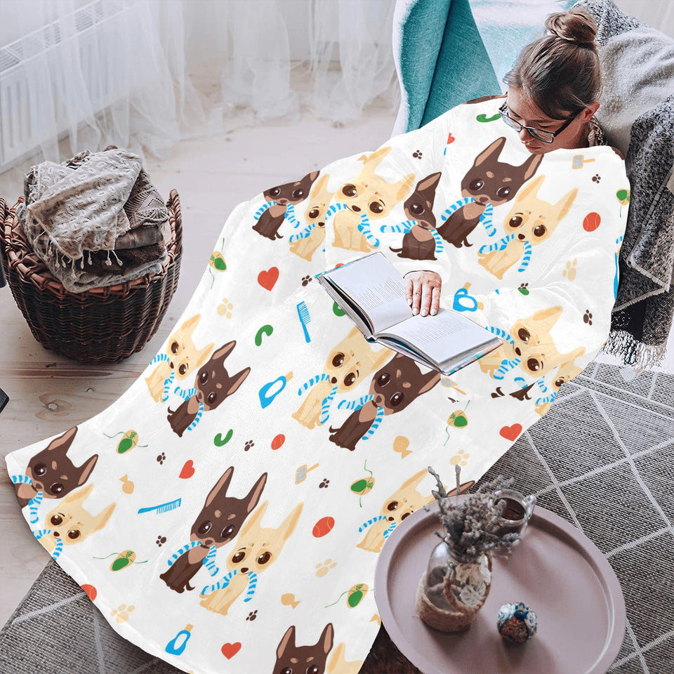 Cute Chihuahua dog pattern Blanket Robe with Sleeves