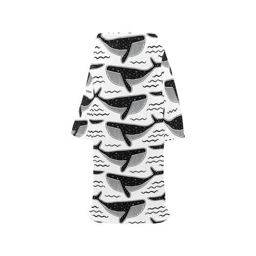Black whale pattern Blanket Robe with Sleeves