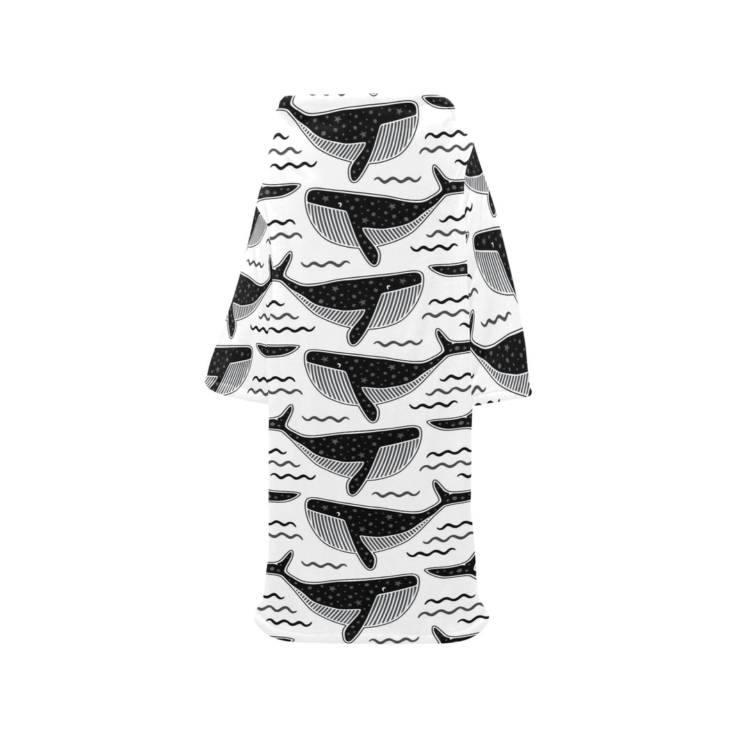 Black whale pattern Blanket Robe with Sleeves