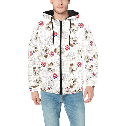 English Bulldog Pattern Print Design 01 Men's Padded Hooded Jacket