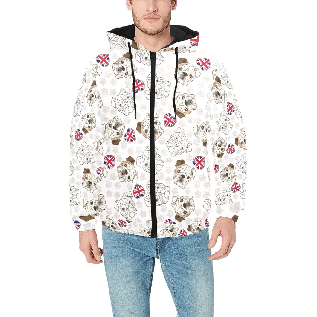 English Bulldog Pattern Print Design 01 Men's Padded Hooded Jacket