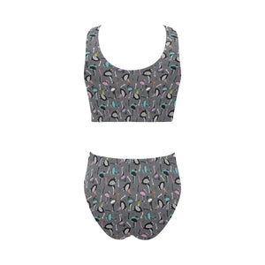 Ostrich Pattern Print Design 01 Chest Bowknot High Waisted Bikini Swimsuit