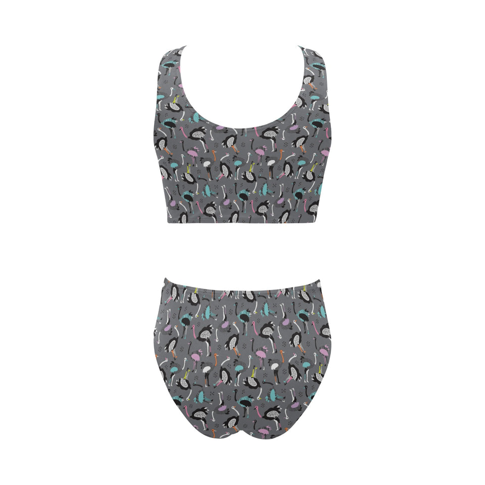 Ostrich Pattern Print Design 01 Chest Bowknot High Waisted Bikini Swimsuit