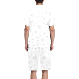Snowflake pattern white background Men's V-Neck Short Pajama Set
