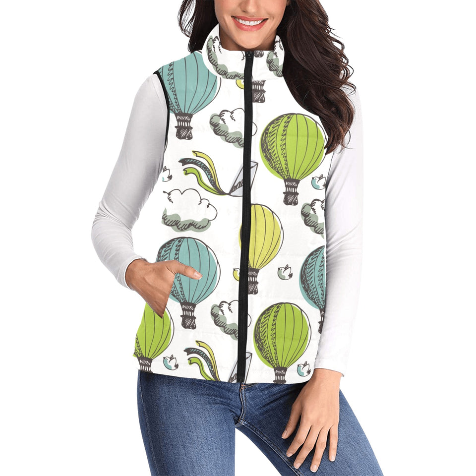 Hot Air Balloon Bird Cloud Pattern Women's Padded Vest