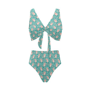 Pig Pattern Print Design 01 Chest Bowknot High Waisted Bikini Swimsuit