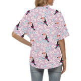 Beautiful toucan flower leaves Women's All Over Print Hawaiian Shirt