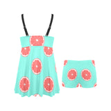 Grapefruit green background Chest Sexy Pleated Two Piece Swim Dress