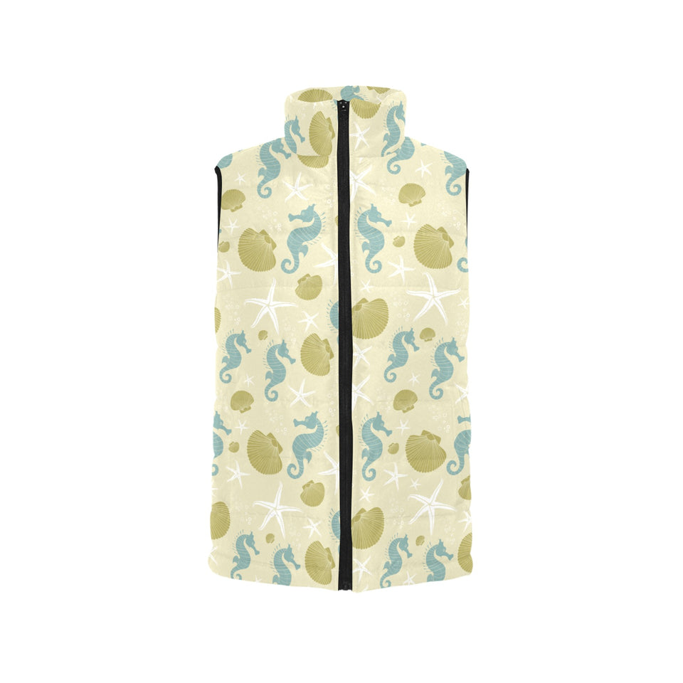 Seahorse shell starfish pattern background Women's Padded Vest
